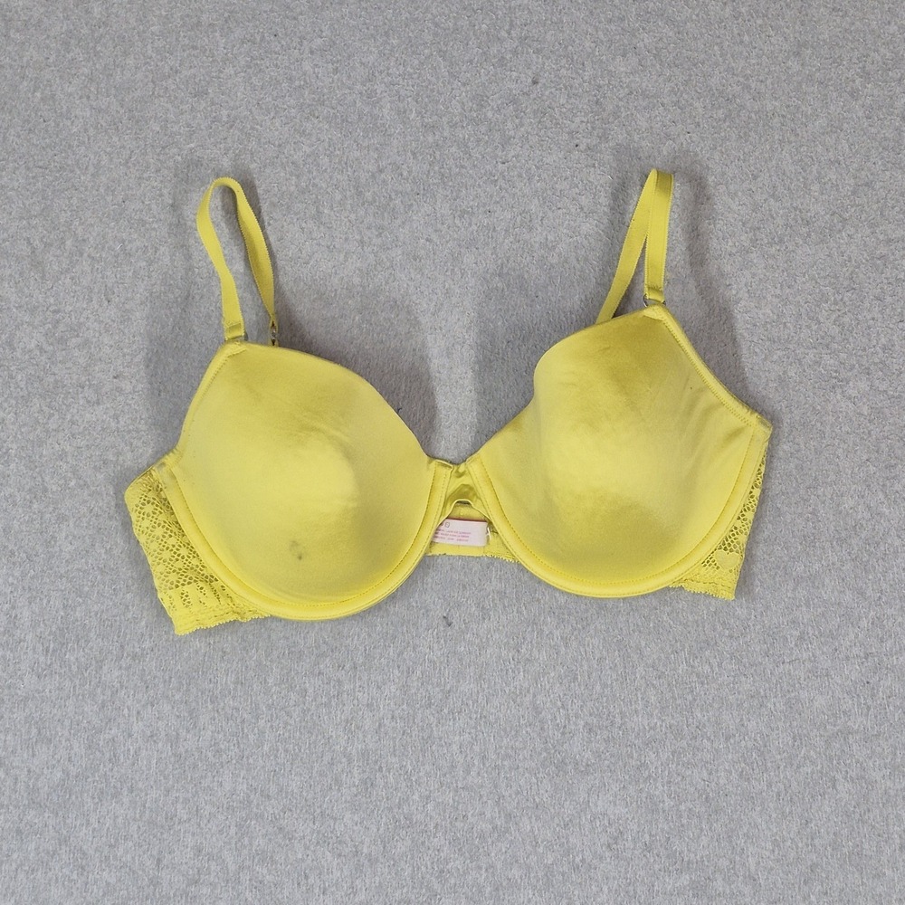 PINK Victoria's Secret Women Bra 36D Yellow T Shirt Demi Adjustable Strap